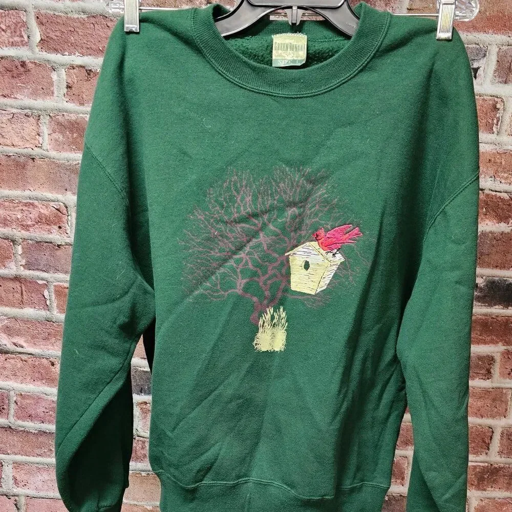 Unisex GREEN BANANA Cardinal Bird Sweatshirt Size Large VINTAGE - Picture 1 of 5